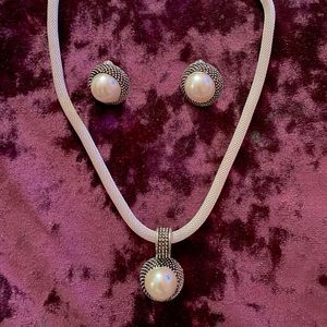Faux Pearl Necklace and Earring Set